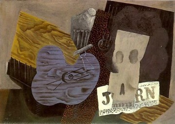 Guitare crane et journal 1913 Cubismo Pinturas al óleo